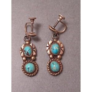Vintage Southwestern Turquoise Sterling Earrings Horseshoe Dangle